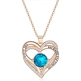 Kruckel March Birthstone Crystal Necklace for Women, Infinity Love Double Heart Pendant paved with Crystals and engraved with I love you for always and forever, Birthday Jewelry Gift for Her Mom Wife
