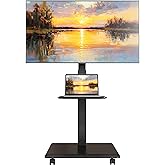 ECOTINY Steel Base Rolling TV Stand for 32-75 inch TVs up to 110 lbs, Black | Leveling&amp;Tilt&amp;Swivel Mobile TV Stand, Hidden Wire Management, Height Adjustable Portable TV Stand, Large Storage,Steel Shelf