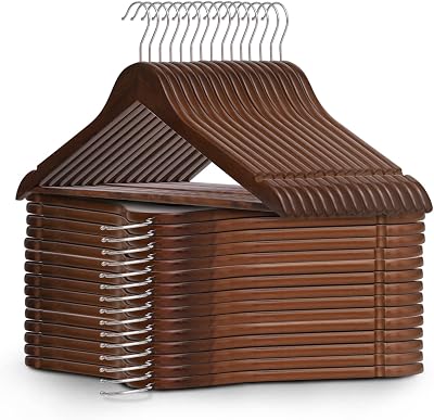 KEPLIN Strong Natural Wood Hangers 30 Pack Walnut 360 Rotatable Hook Notches