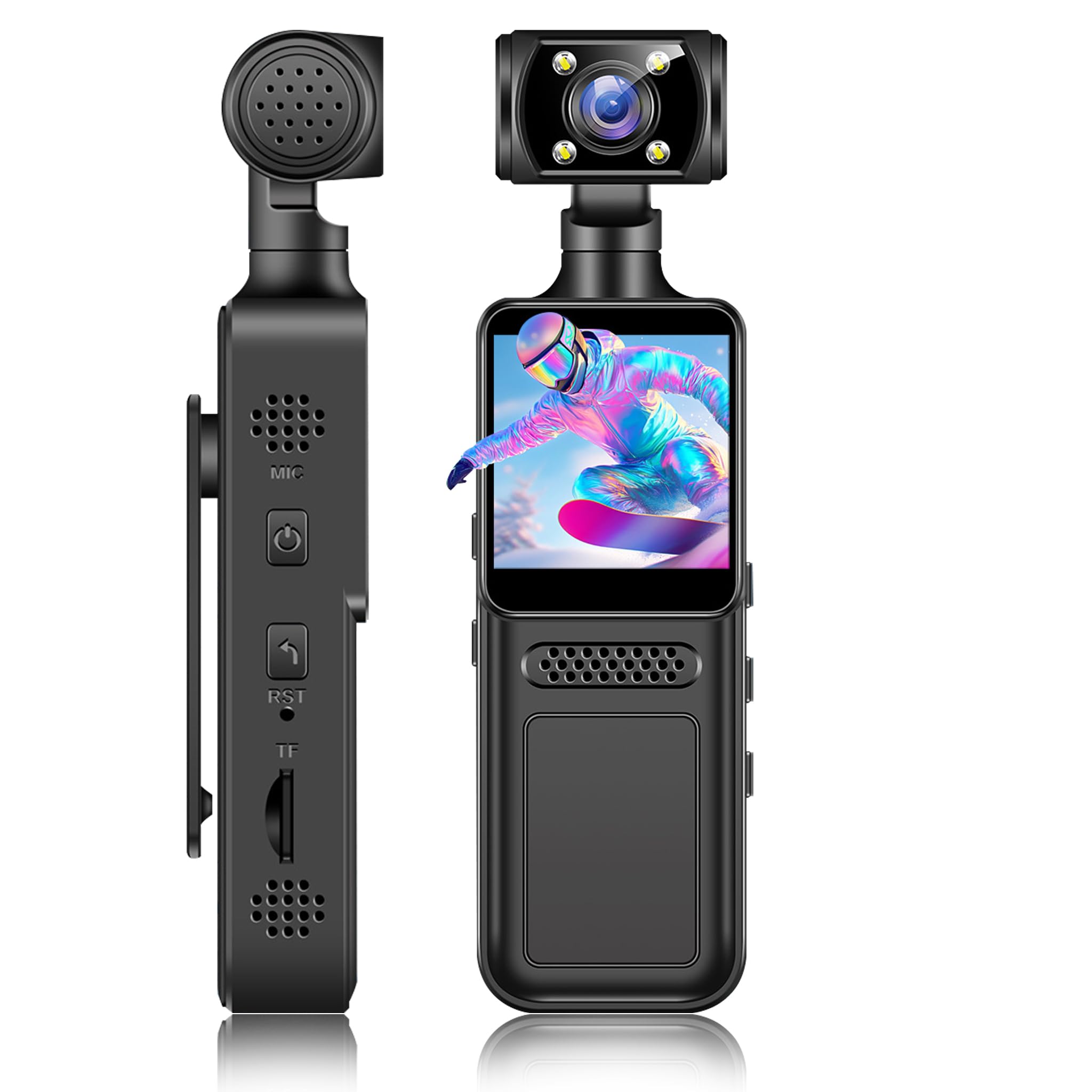 Photo 1 of 4K WiFi Action Camera with 180° Rotating Lens and LED Light, 40MP Ultra HD, 135° Wide Angle, APP Control Water Proof Handheld Camera for Outdoor Sports, 1000mAh Long Battery