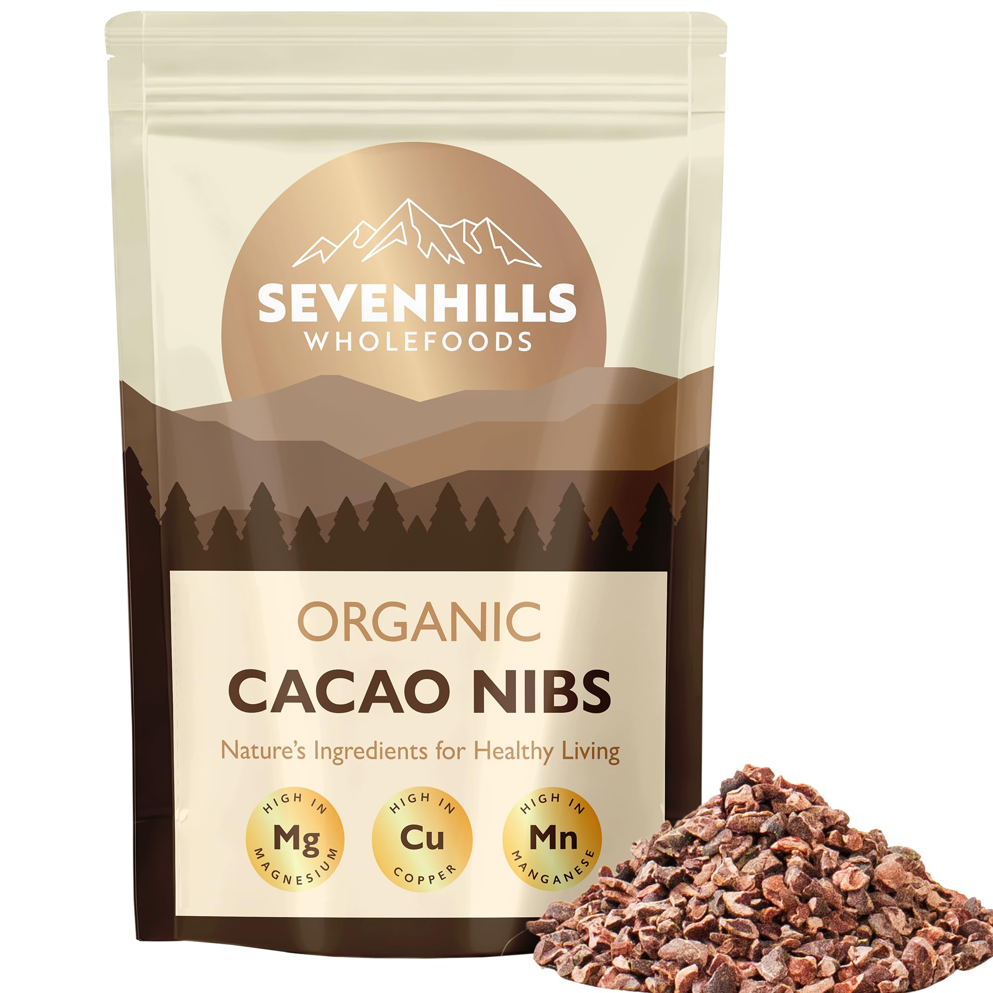 Sevenhills Wholefoods Organic Cacao Nibs, Raw, Peruvian 500g | High in Manganese and Magnesium | UK Lab tested | Pure & Natural