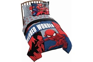Jay Franco Marvel Spiderman Webbed Wonder 5 Piece Twin Bed Set - Includes Comforter & Sheet Set - Bedding Features Spiderman - Super Soft Fade Resistant Polyester - (Official Marvel Product)