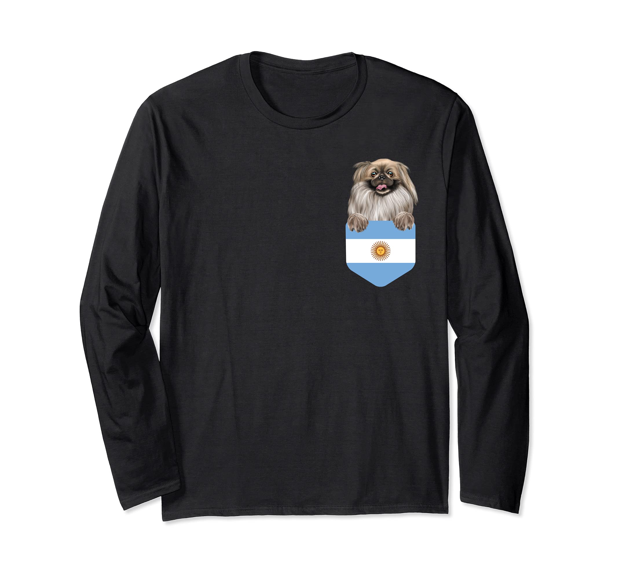 Argentina Flag Pekingese Dog In Pocket Long Sleeve T-Shirt