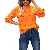 chouyatou Women's Vintage Polka Dot Pullover Sweaters Color Block Crewneck Casual Slouchy Sweater Jumper Tops