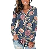 BISHUIGE Womens Long Sleeve Henley Tunic Tops Button T-Shirts V-Neck Casual Sweatshirt