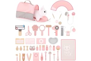 UMU Doctor Kit for Kids, Wooden Pretend Play 37 Pcs Pet Care Play Set Doctor Playset for Toddlers, Montessori Toys Dentist Kit for 3-8 Years Old Boys and Girls