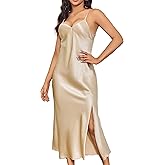 ALCEA ROSEA Women's Long Satin Slip Dress Nightgowns Sexy Lingerie Adjustable Strap Midi Dress Silky Gown V Neck Under Dress