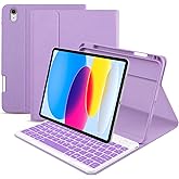 ABSONE for iPad A16 11th 10th Generation Case with Keyboard, 7 Colors Backlit Detachable Wireless Folio Keyboard Cover with Pencil Holder for iPad A16 11 inch Gen 2025 10th Gen 10.9 Inch 2022 Purple
