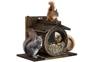 Okydoky Squirrel Feeder, Squirrel Feeders for Outside, Durable Wooden Chipmunk Feeder with Open Roof, Nuts Bar for Corn, Pean