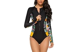 YATEEN Womens Athletic Training Swimsuit Long Sleeve Rashguard