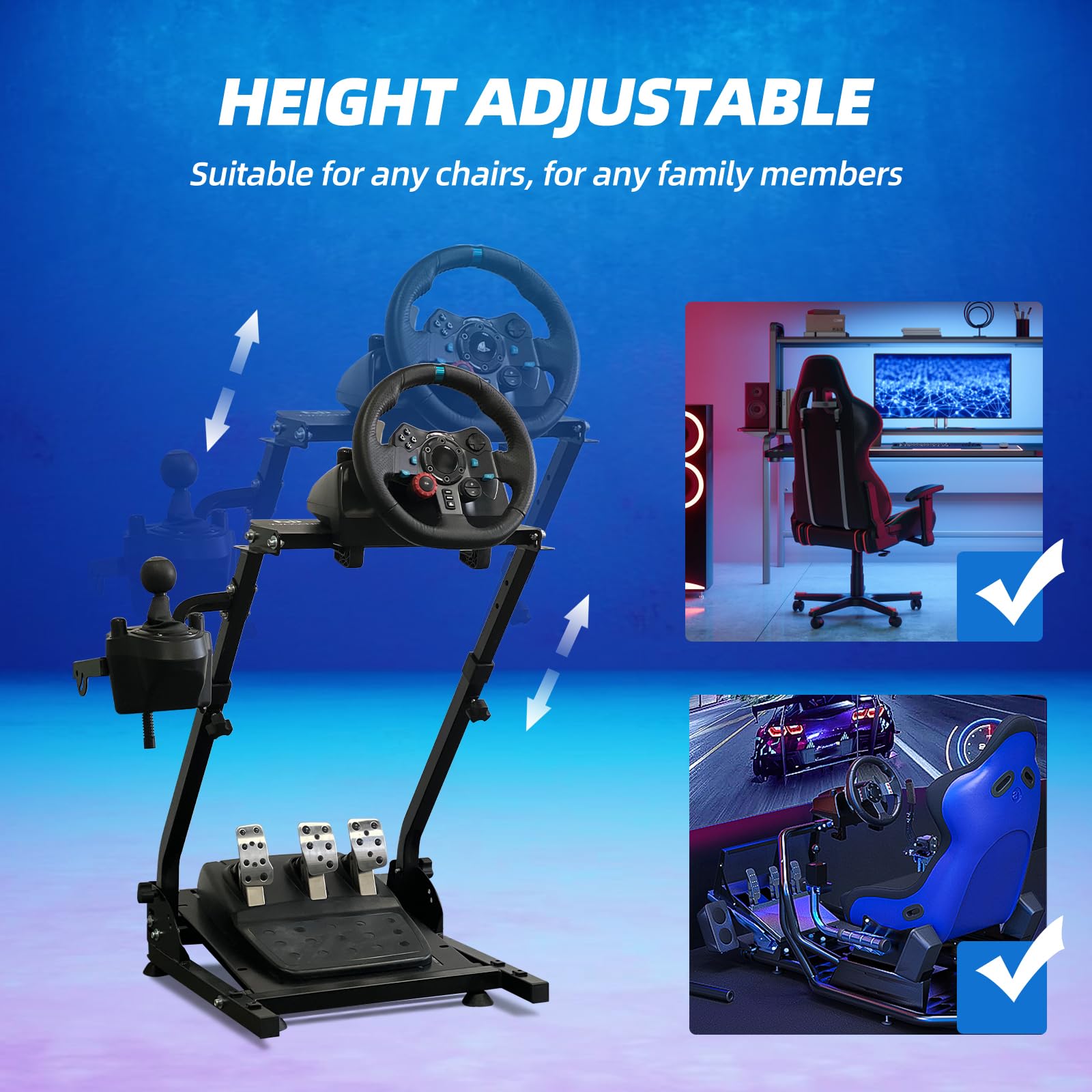 BLENNACY Soporte para volante de carreras Soporte para volante plegable Altura ajustable Compatible con Logitech G920 G29 G27 G25 Volante y pedales no incluidos