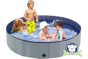 Eooqi Foldable Dog Bath Swimming Pool 71'' Plastic Kiddie Pool Professional Tub Collapsible Grooming Bathtub for Pets Kids Baby and Toddler, 71 x 12 Inches Gray