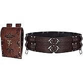 NewRiu Men Medieval Viking Faux Leather Wide Girdle&Renaissance Belt Pouch Set for Cosplay, Halloween Costume Accessories