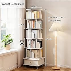 GuaziV 6-Tier 360° Rotating Bookshelf with Wheels
