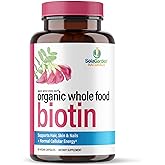 Whole Food Biotin Supplement - Contains Certified Organic Plant Based Biotin from Sesbania Agati Trees - by SolaGarden Naturals. May Support Hair, Skin and Nails. 60 Non GMO Veggie Capsules.