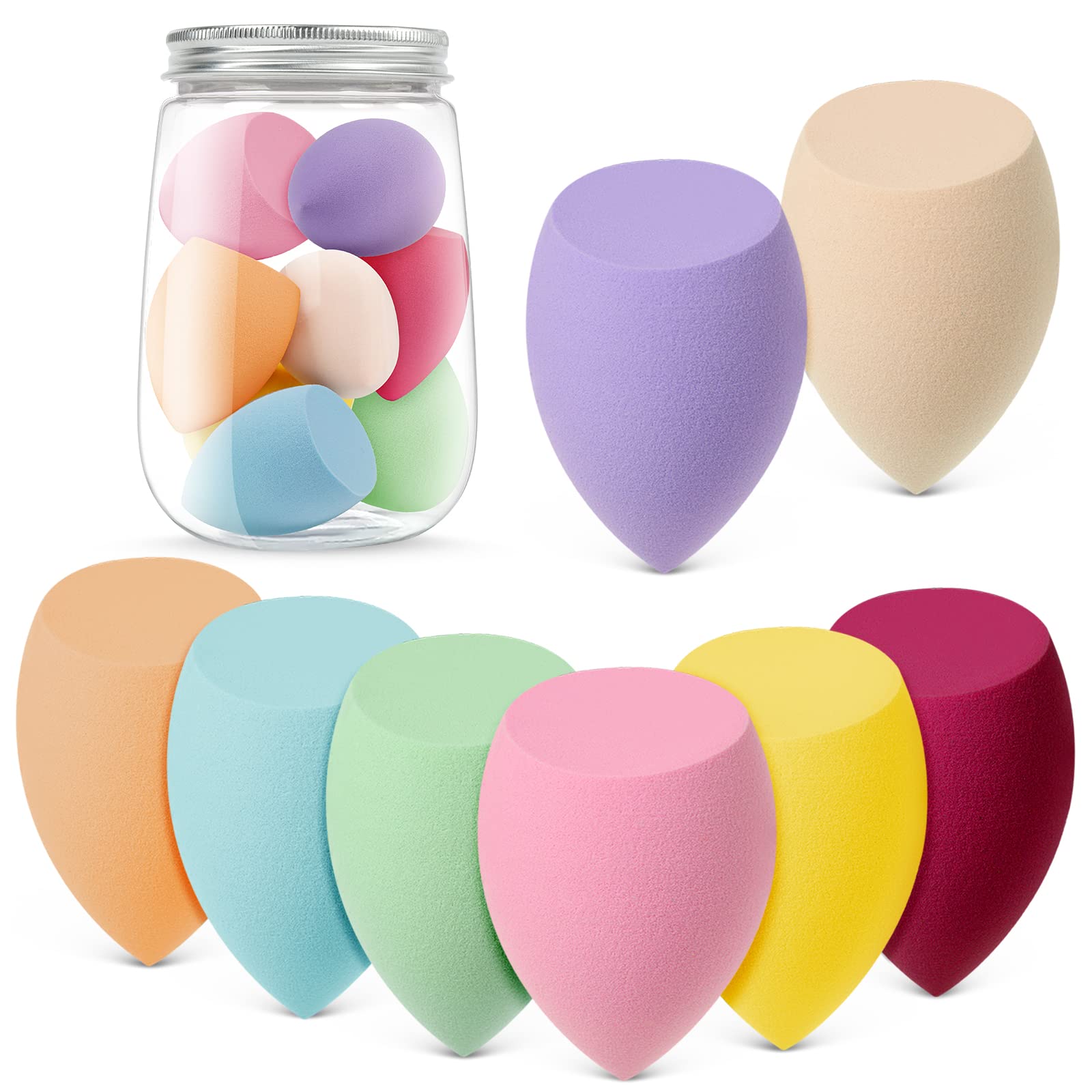 AUAUY 8 Pcs Makeup Sponge Set, Beauty Sponge, Makeup Sponges for Foundation, Multi-color Makeup Sponge Set With 1 Storage Tank, for Liquid, Cream, and Powder (Slanted Cut Style) — image 1
