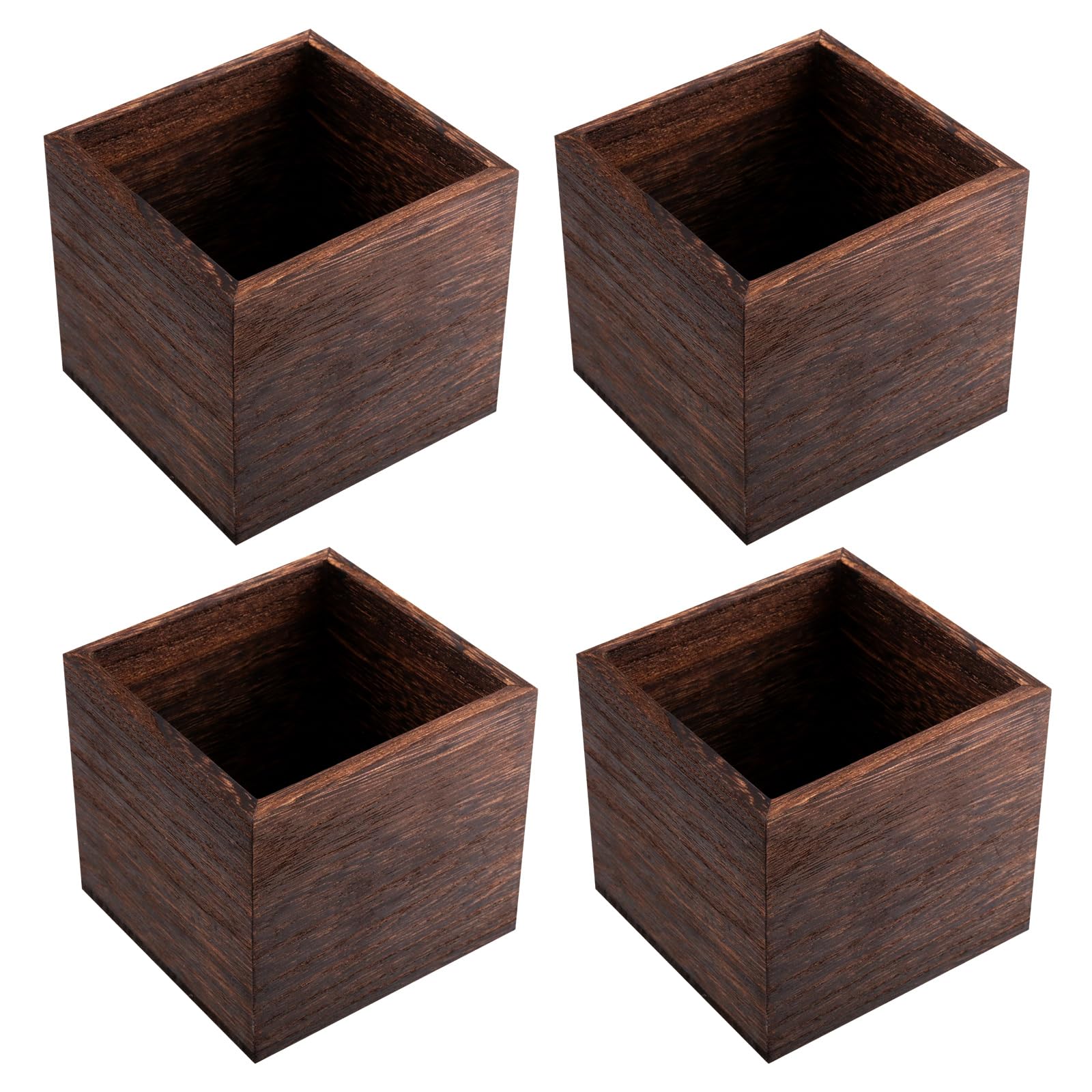 Photo 1 of HAKZEON 4 Pack Wooden Planter Box, 4 Inch Square Wood Vase Flower Pots Rustic Cube Planter Box for Wedding Garden Windowsill Home Decor