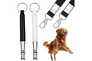 QIYUDA 2 Pcs Dog Whistle with Lanyard, Adjustable Ultrasonic Silent Recall Dog Training Whistles to Stop Barking Neighbors Dog (Black White)