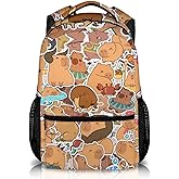PAKKITOP Backpack for Girls Boys, 16" Cute Backpack for School, Brown Print Lightweight Bookbag for Students, Gifts for Kids