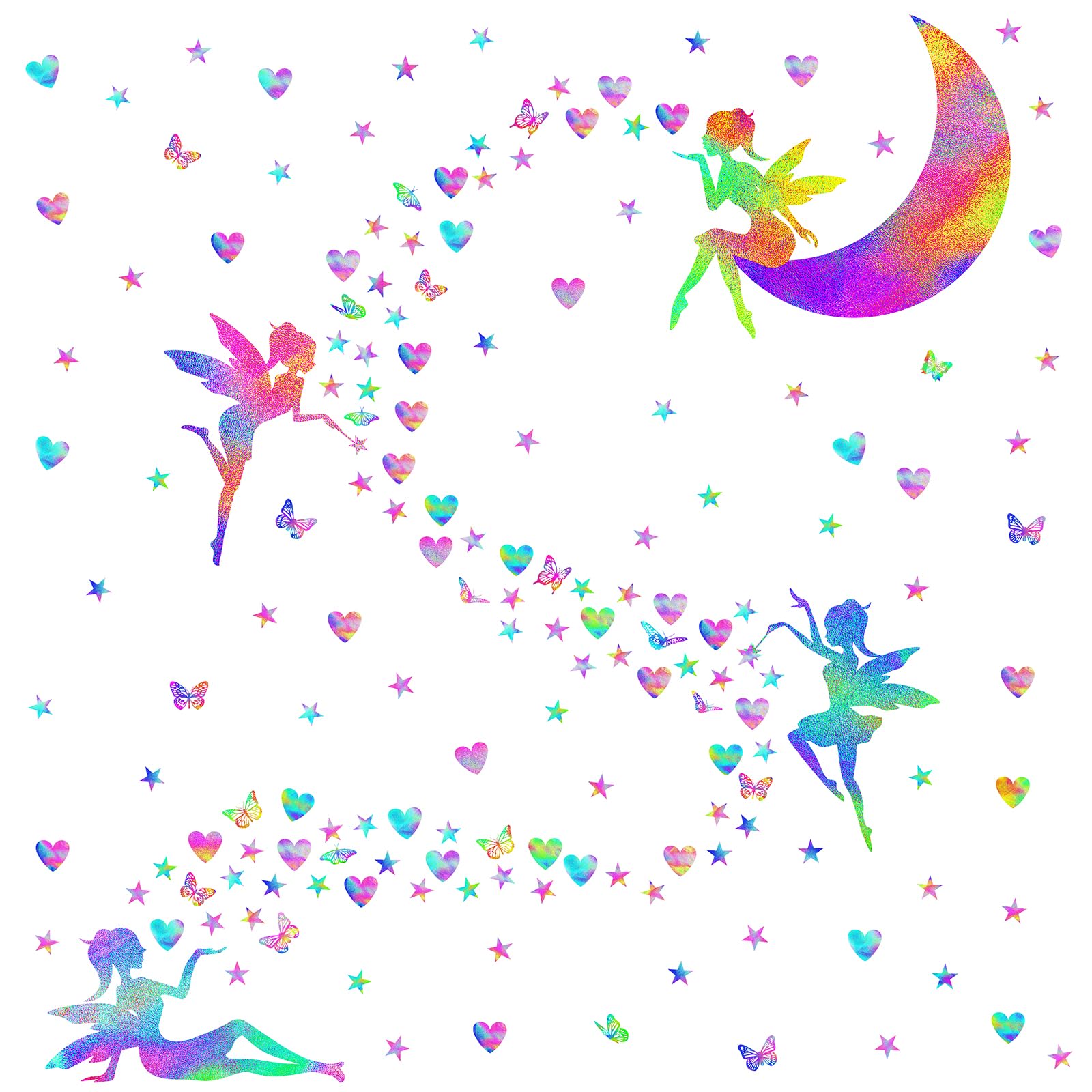MOSITU 170 Pcs Colourful Fairy Wall Stickers Cute Heart Butterfly Star Moon Decals Magic Girly for Girls Bedroom Nursery Kids Room Decor — image 1