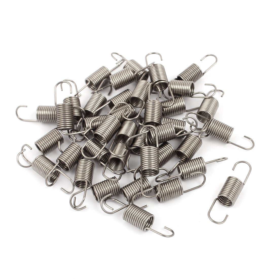 sourcing map 10mm x 7mm x 0.7mm Stainless Steel Dual Hook Tension Spring Gray 38pcs