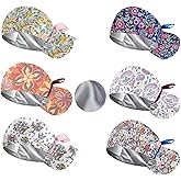 6Pcs Satin Lined Scrub Caps Women Ponytail, Adjustable Surgical Caps for Women, Scrub Hats, Nurse Cap, Nurse Surgical Hat with Button and Sweatband, Elastic Ponytail Pouch Tie Back