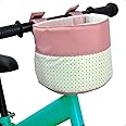 Mkuero Kids Bike Basket, Soft Doll Bike Seat, Girls Bicycle Basket for Toy Doll Storage, Children's Bicycle Accessories for Balance Bikes, Children's Bicycles and Scooters(Pink Patchwork White)