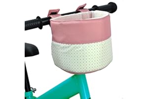Mkuero Kids Bike Basket, Soft Doll Bike Seat, Girls Bicycle Basket for Toy Doll Storage, Children's Bicycle Accessories for Balance Bikes, Children's Bicycles and Scooters(Pink Patchwork White)