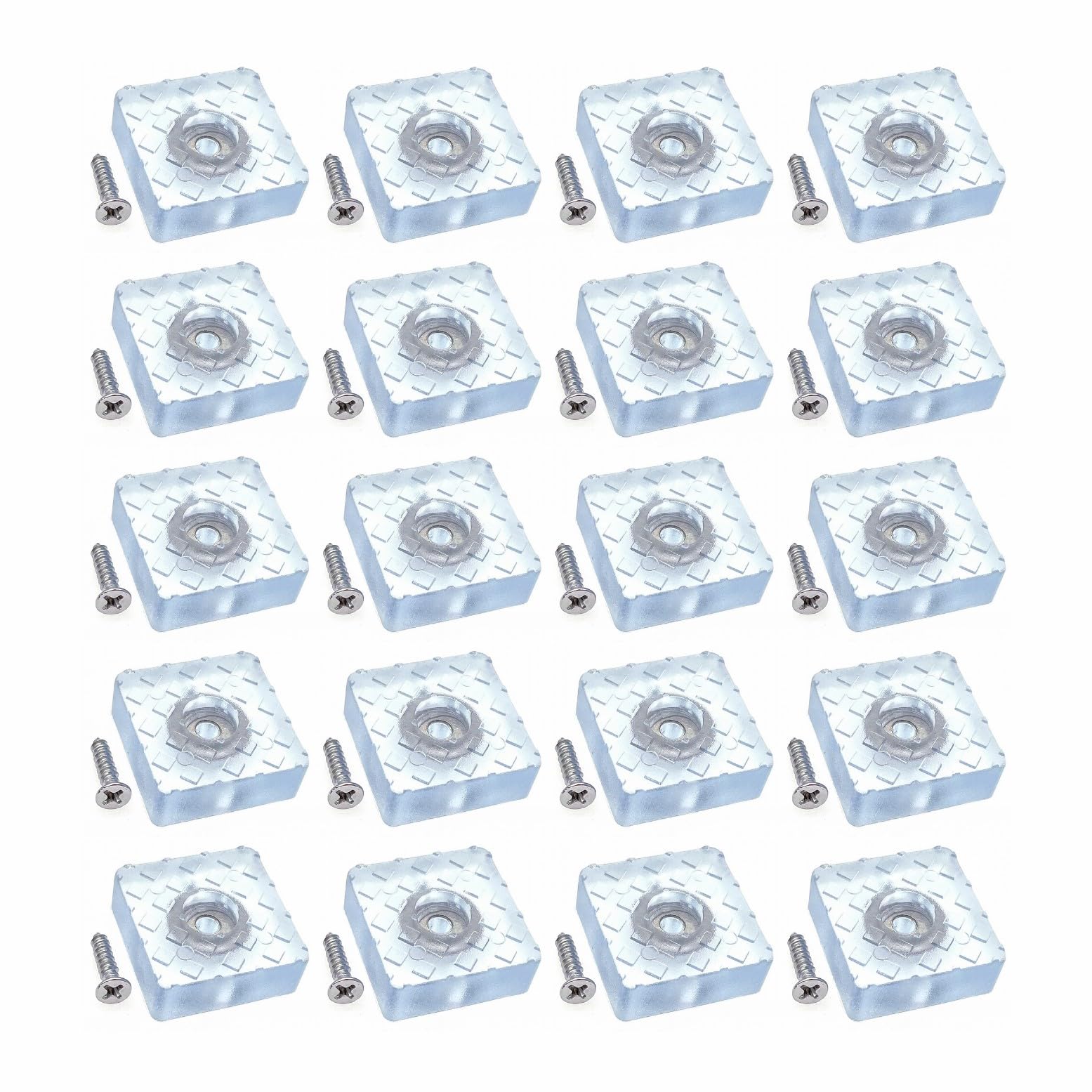 JZK 20pcs Non-Slip silent 30mm large silicone floor protector furniture pads gliders with screws for desk table sofa feet, rubber square chair leg pads screw in, for hardwood floor
