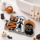 Mocsicka Halloween Bath Mat Cute Ghost Rug (Orange and Black, 19x30inch) | Cute Ghost and Cat Soft Absorbent Washable Tufted Door Mat, Home Decor for Bathroom Indoor Outdoor