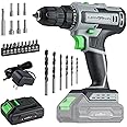 Cordless Drill Set, 20V Power Drill with Battery 2.0Ah and Charger, 3/8-Inch Keyless Chuck Electric drill, 18+1 Position, 2 Variable Speed, 380 In-lb Torque (Gray)