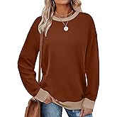 Saloogoe Sweatshirts for Women Crewneck Long Sleeve Loose Fit Tops Color Block Ribbed Trim Fashion 2025