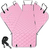 NECKORY Waterproof Dog Car Seat Cover for Back Seat - Durable, Scratch Proof Pet Hammock with Nonslip Design & Storage Pockets, Fits Cars, SUVs, Trucks - S, Pink/Grey