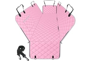 NECKORY Waterproof Dog Car Seat Cover for Back Seat - Durable, Scratch Proof Pet Hammock with Nonslip Design & Storage Pockets, Fits Cars, SUVs, Trucks - S, Pink/Grey