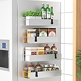 HuggieGems 4 Pack Magnetic Spice Storage Rack Organizer for Refrigerator and Oven, Silver Fridge Organizers and Storage