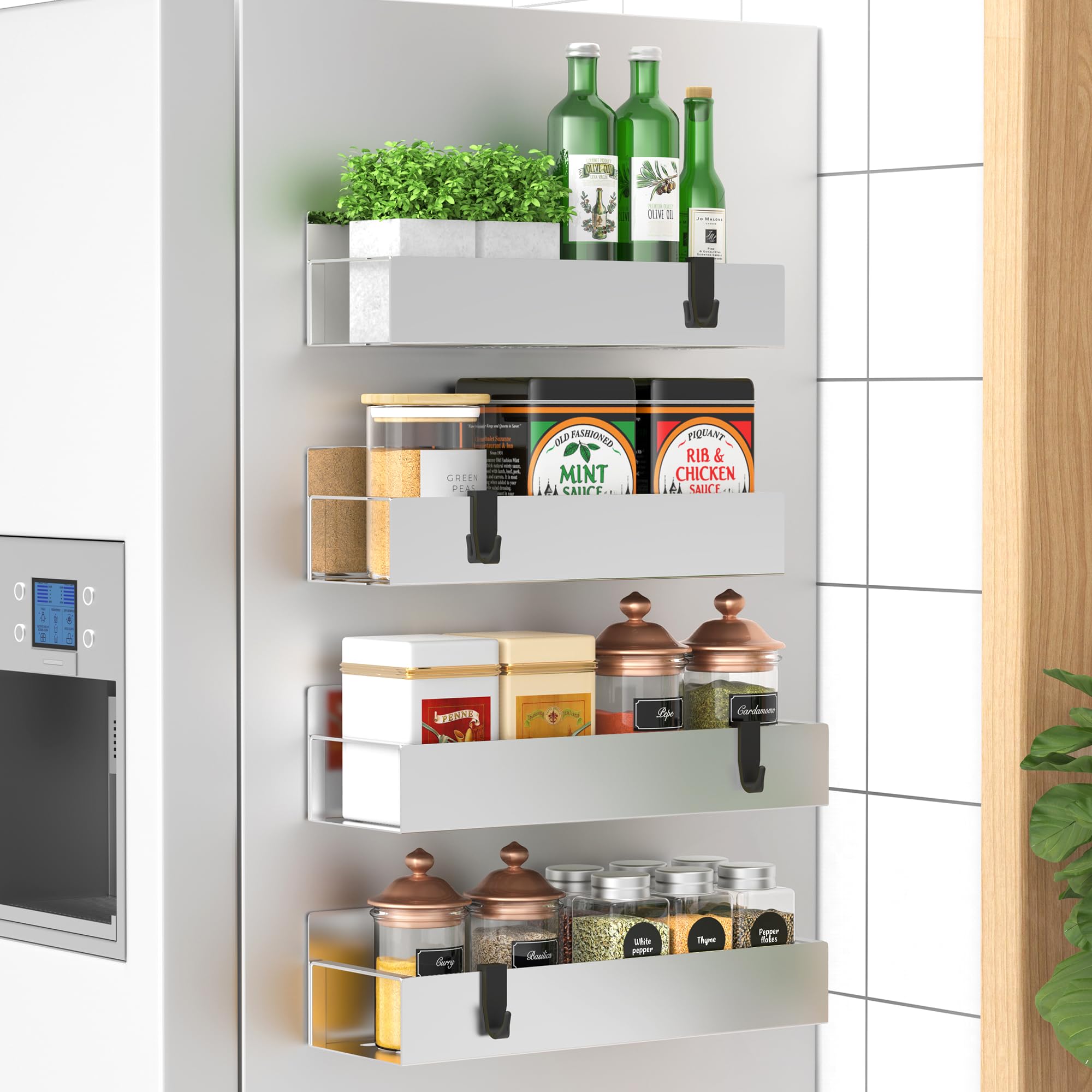 HuggieGems 4 Pack Magnetic Spice Storage Rack