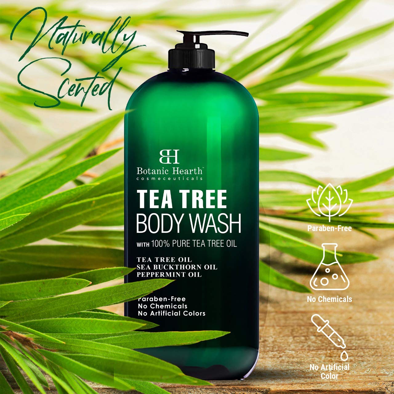 BOTANIC HEARTH Tea Tree Body Wash, Helps with Nails, Athletes Foot, Ringworms, Jock Itch, Acne, Eczema & Body Odor, Soothes Itching & Promotes Healthy Skin and Feet, Naturally Scented, 16 fl oz: Beauty