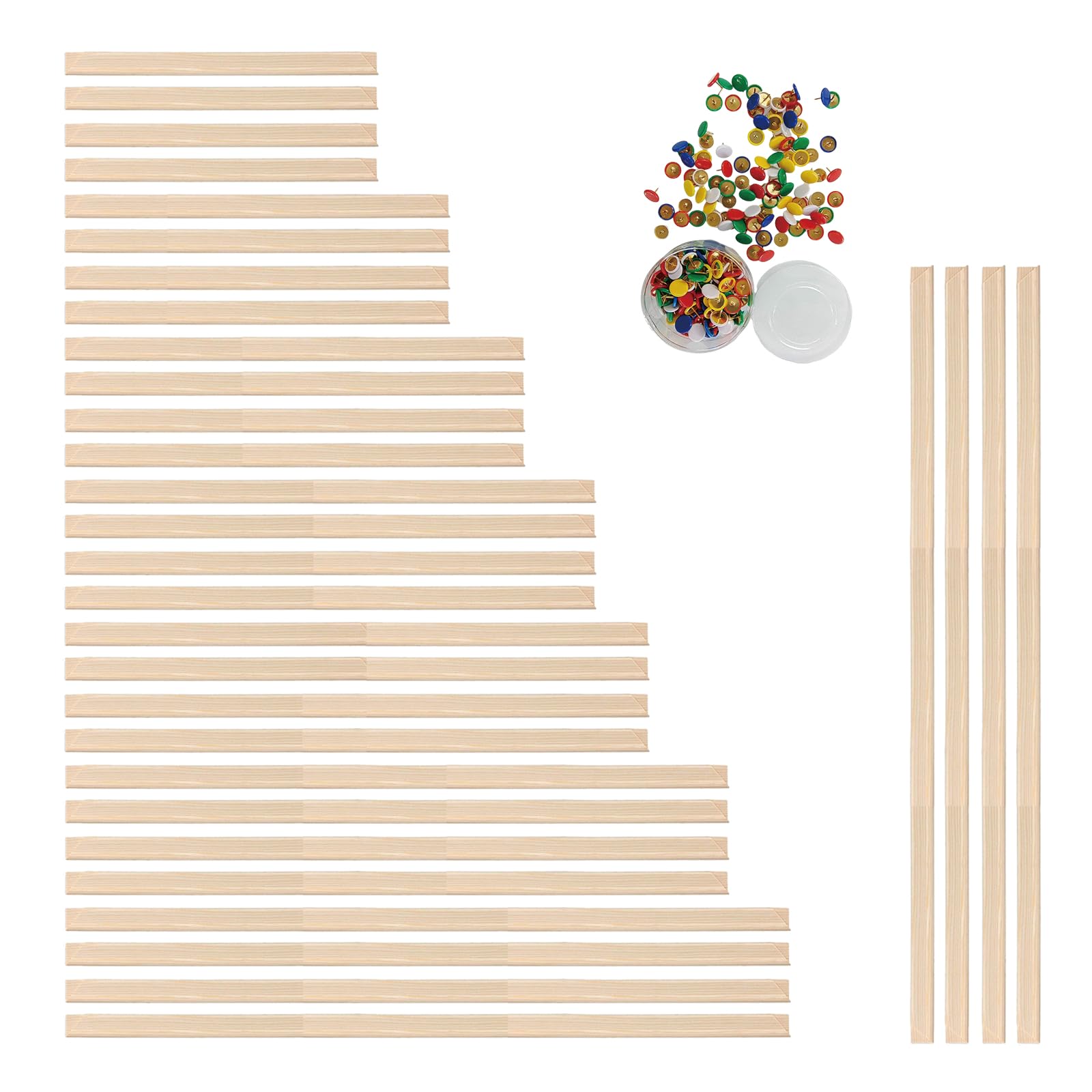 Photo 1 of 16 Sets Stretcher Bars for Needlework Sets Needlepoint Stretcher Bar Set 8 Sizes Sizes Wooden Canvas Stretcher Bars for Needlepoint with 100 Pins Embroidery Stitch Frame Set Bundle with Crafts