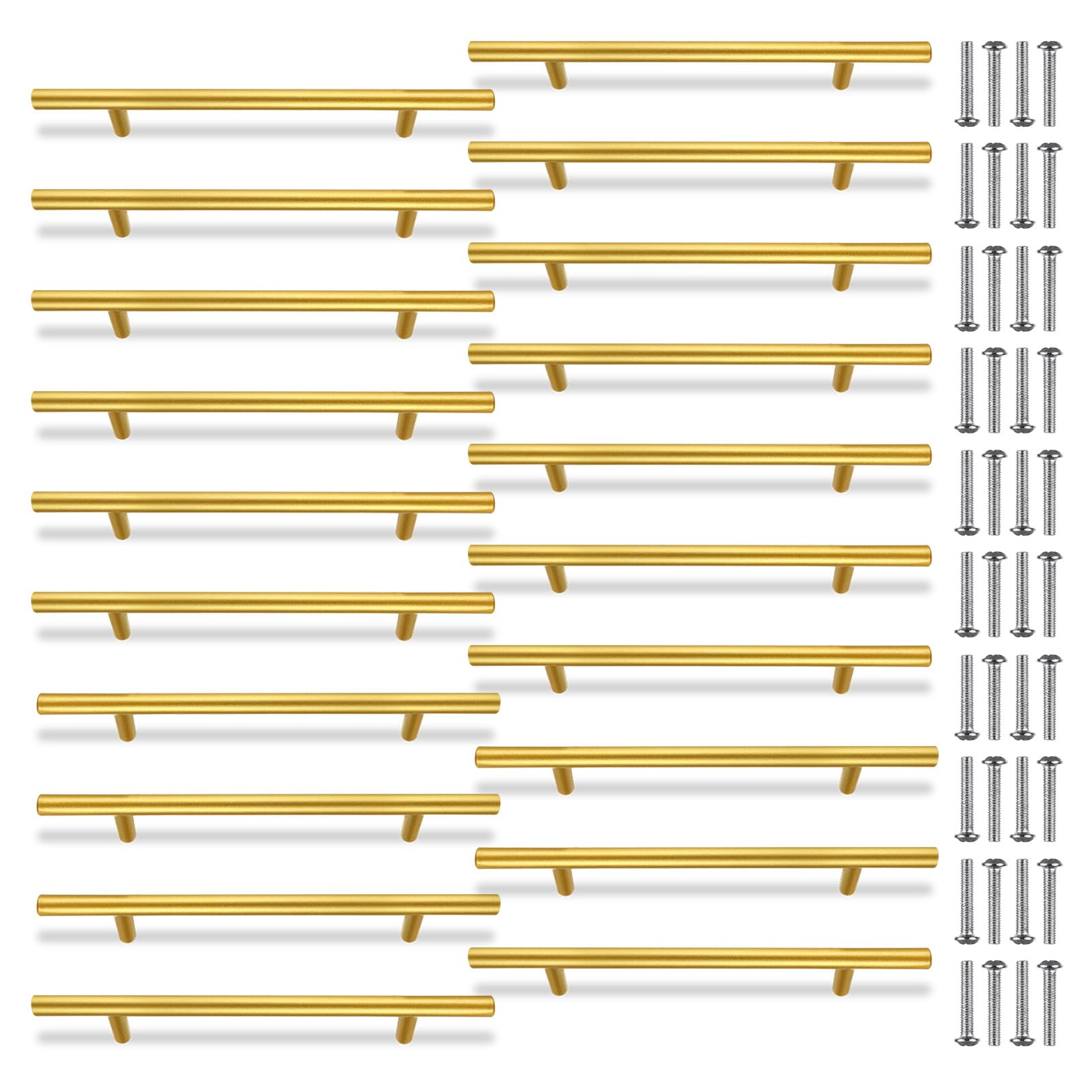 AHAQU 20PCS Gold Cabinet Handles, 200mm (128mm Hole Center) Stainless Steel Kitchen Cupboard Handles, T Bar Wardrobe Handles Drawer Pulls for Furniture
