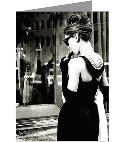 Actress Audrey Hepburn Wearing an Lbd- Little Black Dress in Breakfast At Tiffany's Single Greeting Card : Office Products