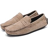 GHIBHNA Men's Suede Flat Penny Loafers Moccasin Round Toe Non-Slip Slip-On Driving Shoes Business Work Boat Shoes