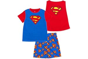 DC Comics Justice League Cosplay Pajama Shirt, Shorts & Detachable Cape 3 Piece Sleep Set Toddler to Big Kid (2T - 10-12)