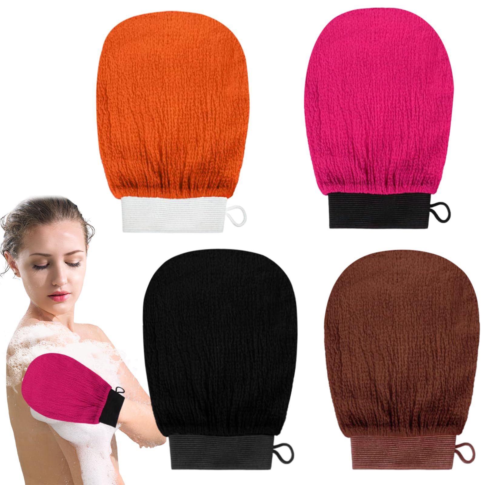 DGHOME 4 PCS Exfoliating Gloves, Bath SPA Exfoliating Glove, Dual-Sided Deep Body Exfoliator Mitt for Women and Men