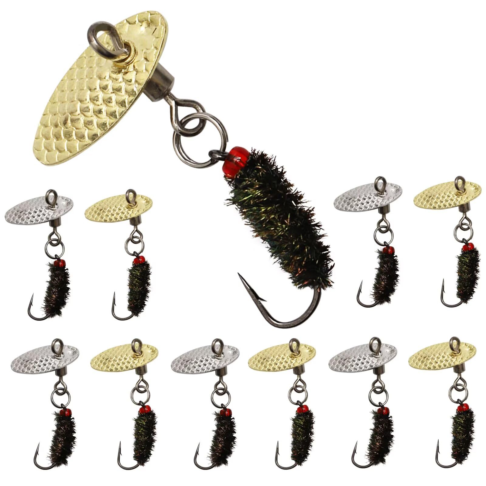 Dovesun Fly Fishing Bait Fishing Lure Fly Fishing Flies for Wet Fishing Fly Fishing Bait with Fishing Spinner for Bass Sun Bass Pike 14# 10pcs