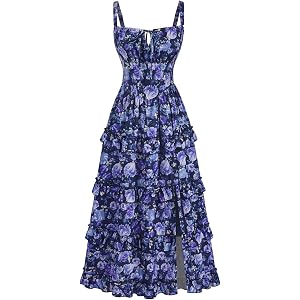 Scarlet Darkness Women's Floral Corset Dress 2026 Summer Milkmaid Sundress | Ruched Bust, Tiered Ruffle Hem, Smocked Back, Po