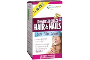Applied Nutrition Longer Stronger Hair & Nails - 60 Liquid Soft-Gels - Biotin, Silica & Collagen - 30 Servings