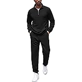 COOFANDY Men's Tracksuit 2 Piece Quarter Zip Sweatsuit Workout Plaid Jacquard Jogging Suit Set