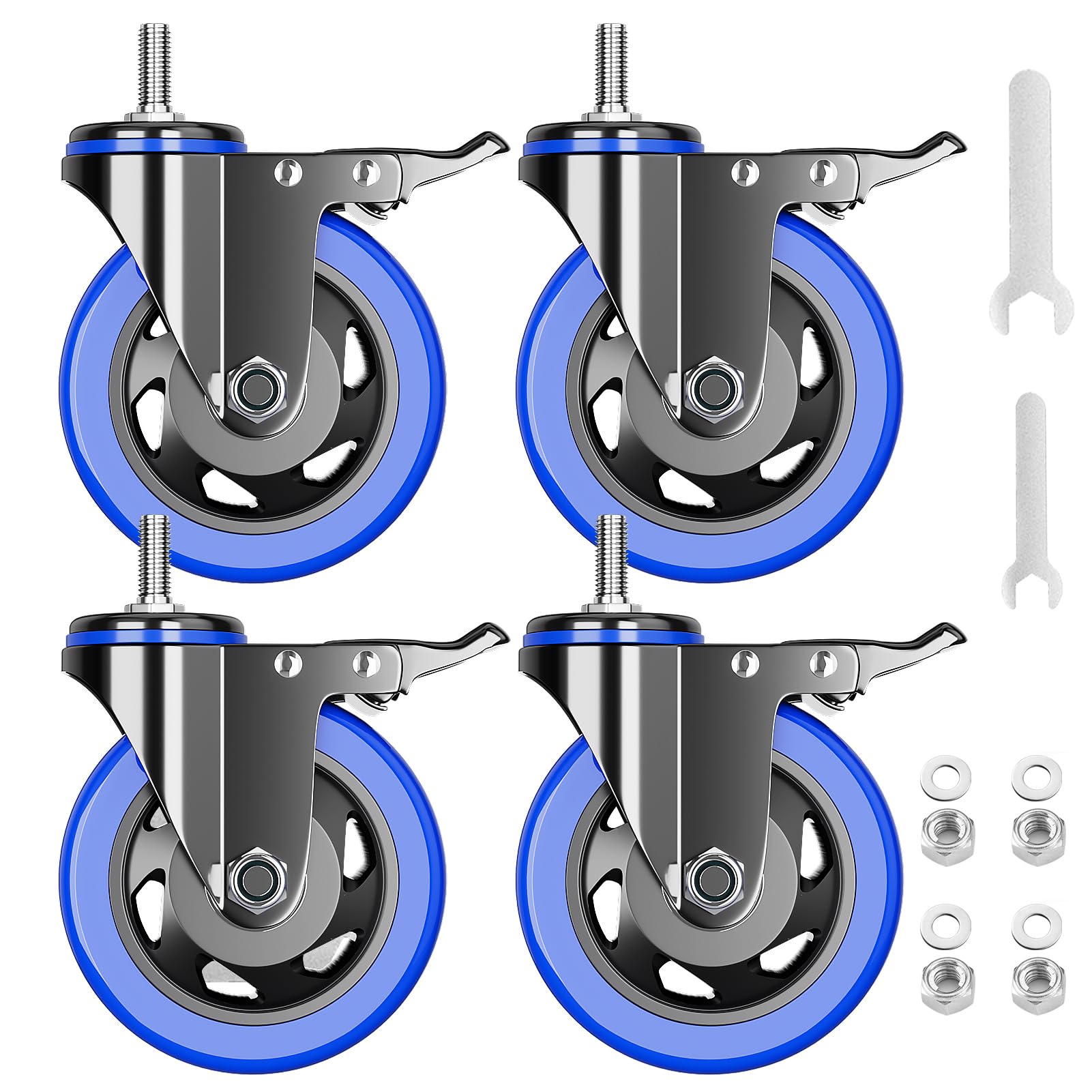 Photo 1 of Stem Caster Wheels 4 inch Heavy Duty Threaded Stem Mount Casters Set of 4 with American Size UNC 1/2"-13 x 1 Swivel Industrial Castors with Safety Dual Locking Wheel for Furniture and Cart