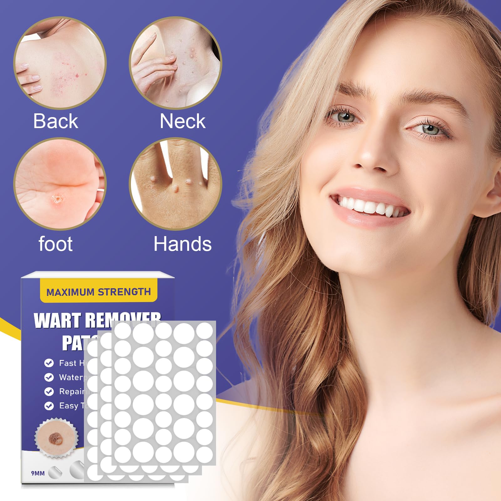 WABRINY Maximum Strength Wart Remover Patches, Fast & Easy Operate Hydrocolloid Waterproof Invisible Sticker, Skin Care Removal Patches for All Skin Types, 144pcs-G3
