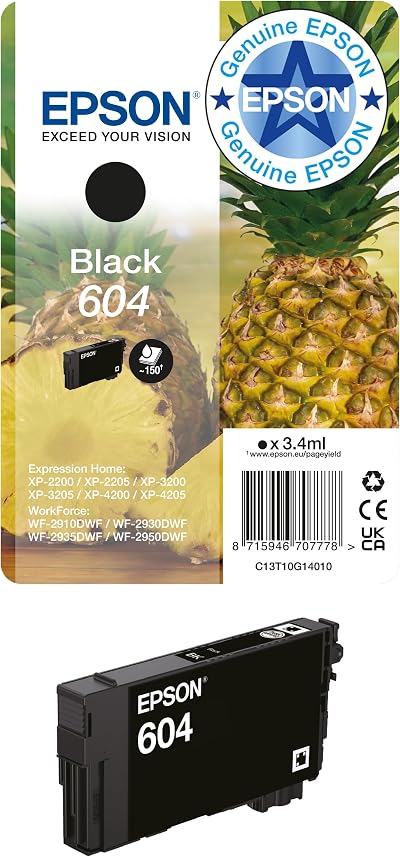 Epson 604 Black Ink Cartridge Pineapple Genuine for XP-2200 XP-3200 WF-2900